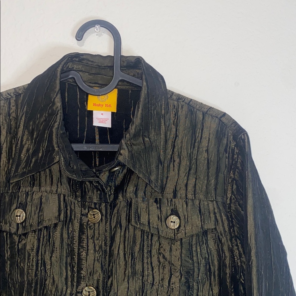 Ruby Rd. Shimmered Dark Taupe Textured Button Top… - image 2